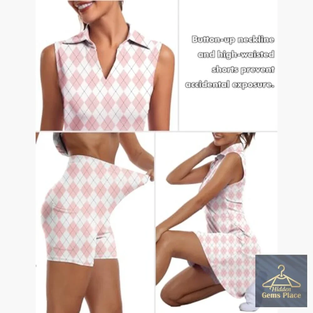 Active Dress with Built-In Shorts, Polyester Spandex Blend, V-Neck - Picture 4 of 7